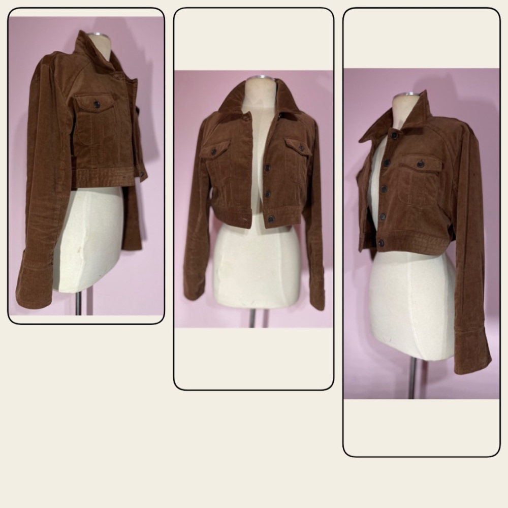 👠👖BUTTONS CORDUROY CROPPED JACKET DARK BROWN Sz LARGE.. NWOT - Picture 6 of 7
